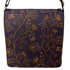 Seamless-pattern-gold-floral-ornament-dark-background-fashionable-textures-golden-luster Flap Closure Messenger Bag (s) by uniart180623