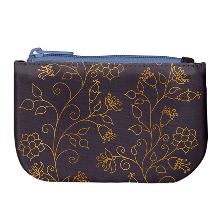 Seamless-pattern-gold-floral-ornament-dark-background-fashionable-textures-golden-luster Large Coin Purse