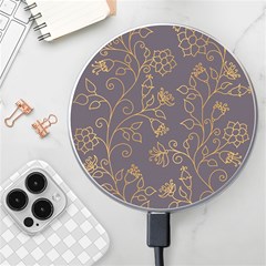 Seamless-pattern-gold-floral-ornament-dark-background-fashionable-textures-golden-luster Wireless Fast Charger(white) by uniart180623