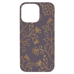 Seamless-pattern-gold-floral-ornament-dark-background-fashionable-textures-golden-luster Iphone 14 Pro Max Black Uv Print Case by uniart180623