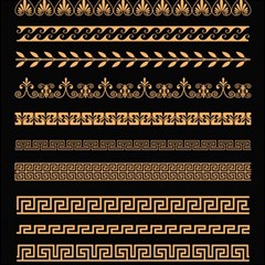 Set-antique-greek-borders-seamless-ornaments-golden-color-black-background-flat-style-greece-concept Play Mat (rectangle) by uniart180623