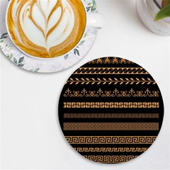 Set-antique-greek-borders-seamless-ornaments-golden-color-black-background-flat-style-greece-concept Uv Print Round Tile Coaster by uniart180623