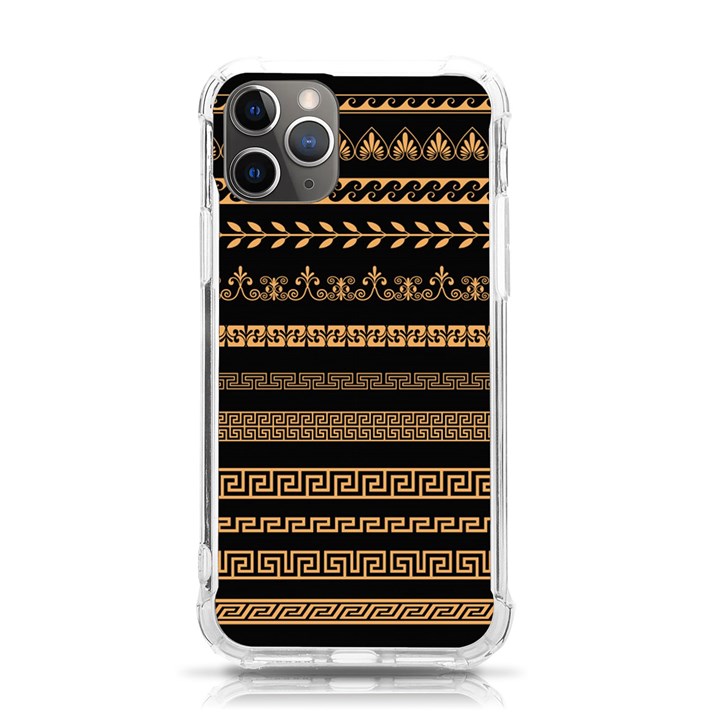 Set-antique-greek-borders-seamless-ornaments-golden-color-black-background-flat-style-greece-concept iPhone 11 Pro 5.8 Inch TPU UV Print Case