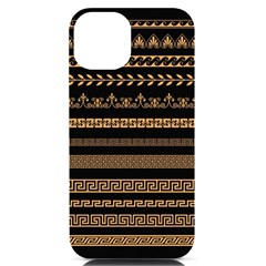 Set-antique-greek-borders-seamless-ornaments-golden-color-black-background-flat-style-greece-concept Iphone 14 Black Uv Print Case by uniart180623