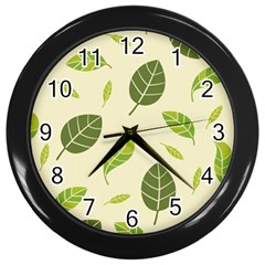 Leaf-spring-seamless-pattern-fresh-green-color-nature Wall Clock (black) by uniart180623