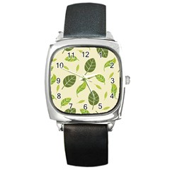 Leaf-spring-seamless-pattern-fresh-green-color-nature Square Metal Watch by uniart180623