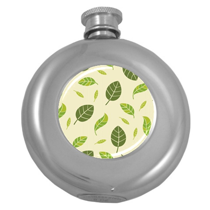 Leaf-spring-seamless-pattern-fresh-green-color-nature Round Hip Flask (5 oz)