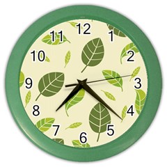 Leaf-spring-seamless-pattern-fresh-green-color-nature Color Wall Clock by uniart180623