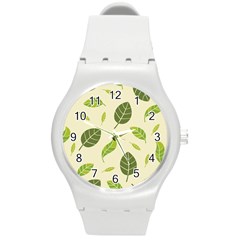 Leaf-spring-seamless-pattern-fresh-green-color-nature Round Plastic Sport Watch (m) by uniart180623