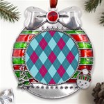 Argyle-pattern-seamless-fabric-texture-background-classic-argill-ornament Metal X Mas Ribbon With Red Crystal Round Ornament Front