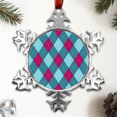 Argyle-pattern-seamless-fabric-texture-background-classic-argill-ornament Metal Small Snowflake Ornament by uniart180623