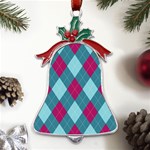 Argyle-pattern-seamless-fabric-texture-background-classic-argill-ornament Metal Holly Leaf Bell Ornament Front