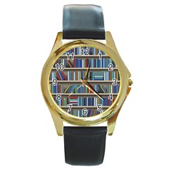 Bookshelf Round Gold Metal Watch by uniart180623