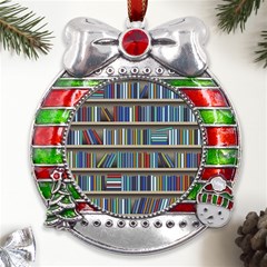 Bookshelf Metal X mas Ribbon With Red Crystal Round Ornament