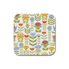 Seamless-pattern-with-various-flowers-leaves-folk-motif Rubber Square Coaster (4 Pack) by uniart180623