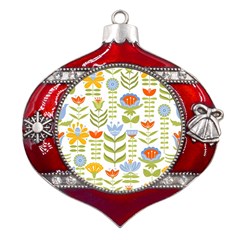 Seamless-pattern-with-various-flowers-leaves-folk-motif Metal Snowflake And Bell Red Ornament