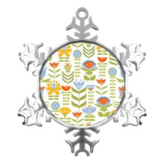 Seamless-pattern-with-various-flowers-leaves-folk-motif Metal Small Snowflake Ornament by uniart180623