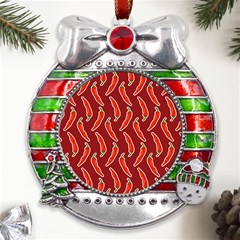 Chili-pattern-red Metal X mas Ribbon With Red Crystal Round Ornament