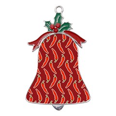 Chili-pattern-red Metal Holly Leaf Bell Ornament