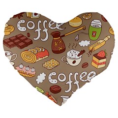 Vector-seamless-pattern-with-doodle-coffee-equipment Large 19  Premium Flano Heart Shape Cushions by uniart180623