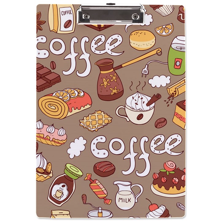 Vector-seamless-pattern-with-doodle-coffee-equipment A4 Acrylic Clipboard