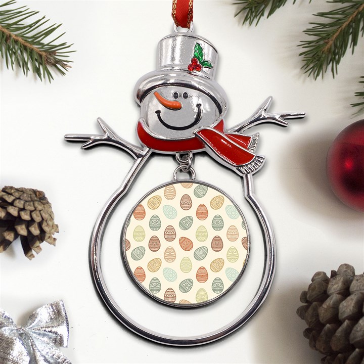 Seamless-pattern-colorful-easter-egg-flat-icons-painted-traditional-style Metal Snowman Ornament