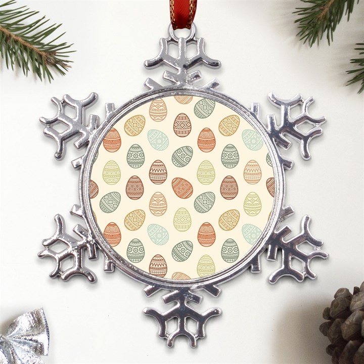 Seamless-pattern-colorful-easter-egg-flat-icons-painted-traditional-style Metal Large Snowflake Ornament