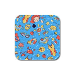 Hand-drawn-seamless-pattern-summer-time Rubber Square Coaster (4 Pack) by uniart180623