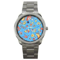 Hand-drawn-seamless-pattern-summer-time Sport Metal Watch by uniart180623