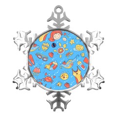 Hand-drawn-seamless-pattern-summer-time Metal Small Snowflake Ornament by uniart180623