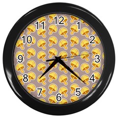 Yellow-mushroom-pattern Wall Clock (black)