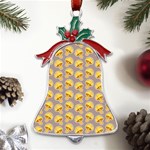 Yellow-mushroom-pattern Metal Holly Leaf Bell Ornament Front