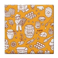 Vector-honey-element-doodle-seamless-pattern-with-beehive-beeke Tile Coaster by uniart180623