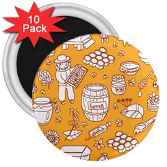 Vector-honey-element-doodle-seamless-pattern-with-beehive-beeke 3  Magnets (10 Pack)  by uniart180623