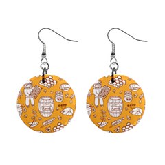 Vector-honey-element-doodle-seamless-pattern-with-beehive-beeke Mini Button Earrings by uniart180623