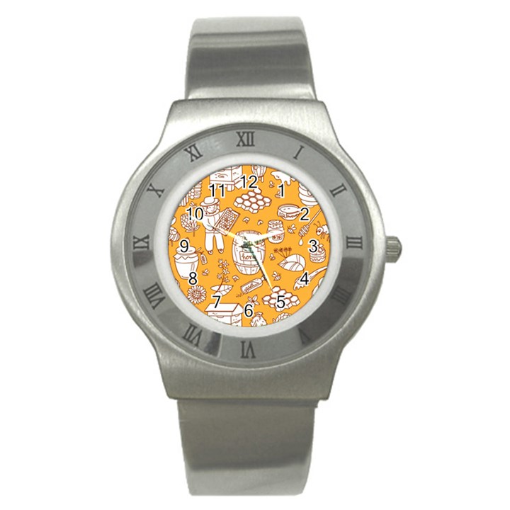 Vector-honey-element-doodle-seamless-pattern-with-beehive-beeke Stainless Steel Watch