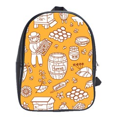 Vector-honey-element-doodle-seamless-pattern-with-beehive-beeke School Bag (large) by uniart180623