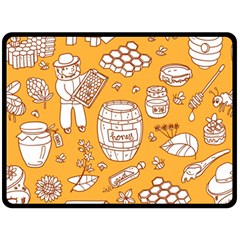 Vector-honey-element-doodle-seamless-pattern-with-beehive-beeke Fleece Blanket (large) by uniart180623