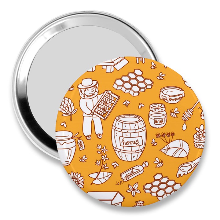 Vector-honey-element-doodle-seamless-pattern-with-beehive-beeke 3  Handbag Mirrors