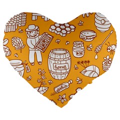 Vector-honey-element-doodle-seamless-pattern-with-beehive-beeke Large 19  Premium Heart Shape Cushions by uniart180623