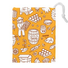 Vector-honey-element-doodle-seamless-pattern-with-beehive-beeke Drawstring Pouch (4xl) by uniart180623