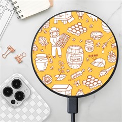 Vector-honey-element-doodle-seamless-pattern-with-beehive-beeke Wireless Fast Charger(black) by uniart180623