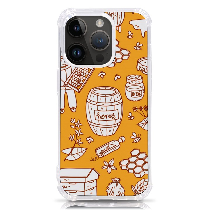 Vector-honey-element-doodle-seamless-pattern-with-beehive-beeke iPhone 14 Pro TPU UV Print Case