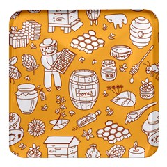 Vector-honey-element-doodle-seamless-pattern-with-beehive-beeke Square Glass Fridge Magnet (4 Pack)