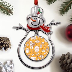 Vector-honey-element-doodle-seamless-pattern-with-beehive-beeke Metal Snowman Ornament