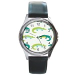 Cute-cartoon-alligator-kids-seamless-pattern-with-green-nahd-drawn-crocodiles Round Metal Watch Front