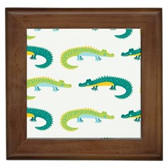 Cute-cartoon-alligator-kids-seamless-pattern-with-green-nahd-drawn-crocodiles Framed Tile by uniart180623