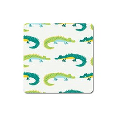 Cute-cartoon-alligator-kids-seamless-pattern-with-green-nahd-drawn-crocodiles Square Magnet by uniart180623