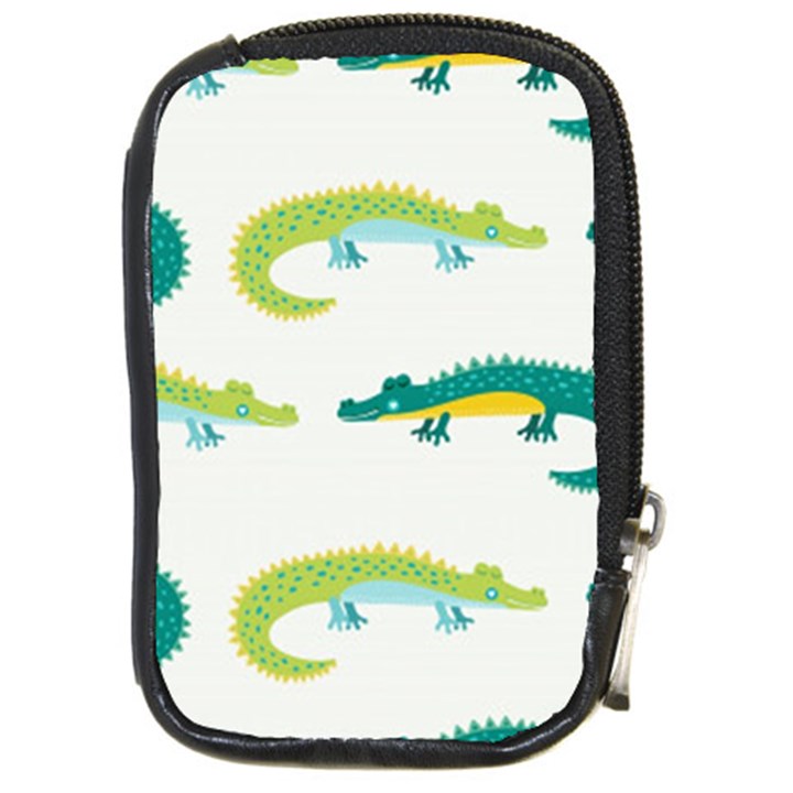 Cute-cartoon-alligator-kids-seamless-pattern-with-green-nahd-drawn-crocodiles Compact Camera Leather Case