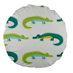 Cute-cartoon-alligator-kids-seamless-pattern-with-green-nahd-drawn-crocodiles Large 18  Premium Round Cushions by uniart180623